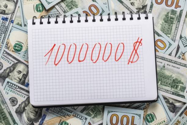 Note book for notes on money background from one hundred dollars. One million dollars - target notation on a notebook