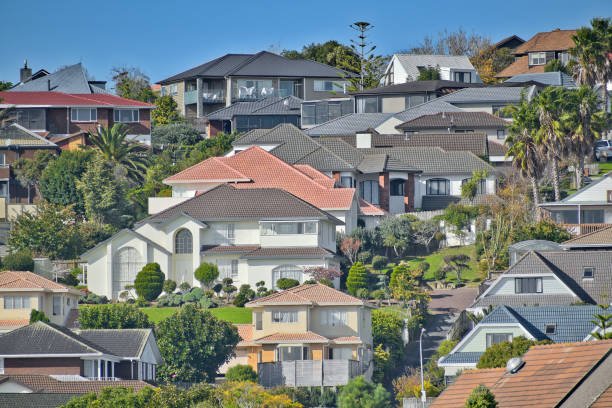 A closeup shot of residential houses on Highland Park in Los Angeles