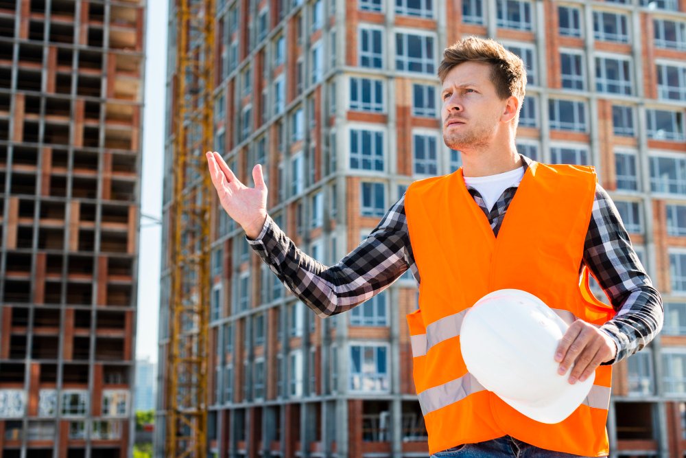 Medium shot of angry construction worker 