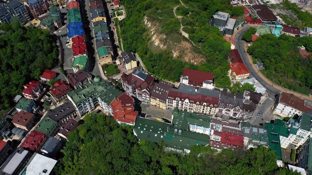 Aerial view of sofia square and mykhailivska square in kiev ukraine