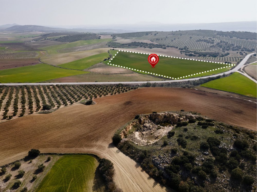 Land plot with nature landscape and location pin 