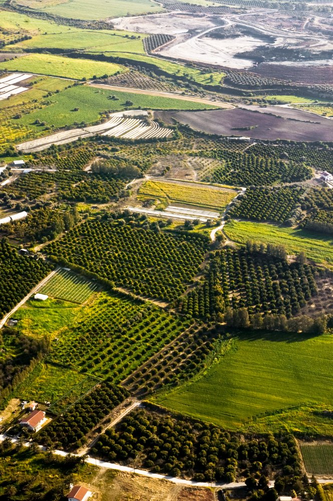 Aerial view at farm fields 