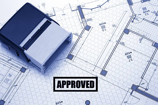 Part of architectural project stamped with approved