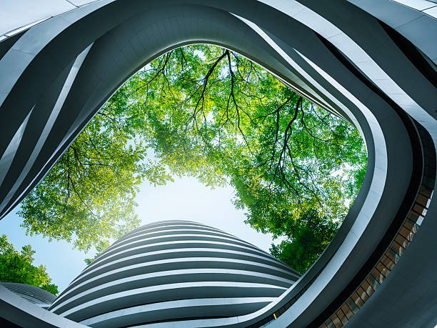 Green trees and office buildings, Recyclable concept.